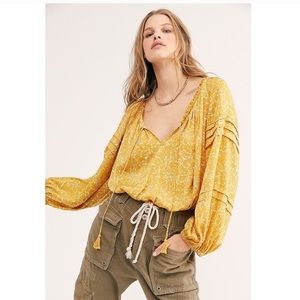 Free People All Tucks Printed Bodysuit Yellow - NWT